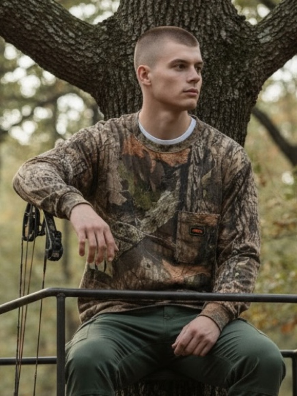 Walls Orange Logo Crewneck Camo Hunting Shirt